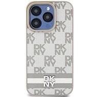 DKNY PU Leather Checkered Pattern and Stripe Zadný Kryt na iPhone 13 Pro Max Beige - Kryt na mobil