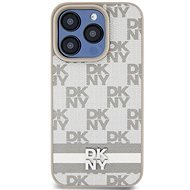 DKNY PU Leather Checkered Pattern and Stripe Back Cover für das iPhone 14 Pro Beige - Handyhülle