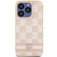 DKNY Checkered Pattern and Stripe iPhone 13 Pro rózsaszín PU bőr tok - Telefon tok