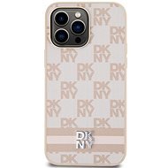 DKNY PU Leather Checkered Pattern and Stripe Back Cover für das iPhone 15 Pro Max Pink - Handyhülle