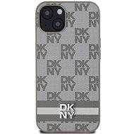 DKNY Checkered Pattern and Stripe iPhone 13 bézs PU bőr tok - Telefon tok