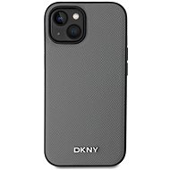 DKNY PU Leather Silver Metal Logo Magsafe Back Cover for iPhone 15 Grey - Phone Cover