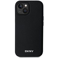 DKNY PU Leather Silver Metal Logo Magsafe Back Cover for iPhone 15 Black - Phone Cover