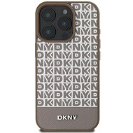 DKNY PU Leather Repeat Pattern Bottom Stripe MagSafe Back Cover for iPhone 16 Pro Max Brown - Phone Cover