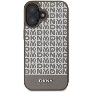 DKNY PU Leather Repeat Pattern Bottom Stripe MagSafe Back Cover for iPhone 16 Brown - Phone Cover