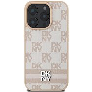 DKNY PU Leather Checkered Pattern and Stripe Back Cover for iPhone 16 Pro Max Pink - Phone Cover
