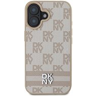 DKNY PU Leather Checkered Pattern and Stripe Back Cover for iPhone 16 Pink - Phone Cover