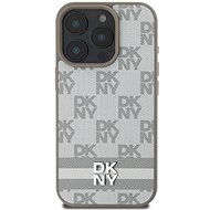 DKNY PU Leather Checkered Pattern and Stripe Back Cover for iPhone 16 Pro Beige - Phone Cover