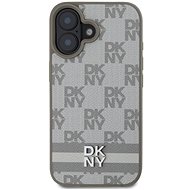 DKNY PU Leather Checkered Pattern and Stripe Back Cover for iPhone 16 Beige - Phone Cover