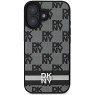 DKNY PU Leather Checkered Pattern and Stripe Back Cover for iPhone 16 Black - Phone Cover