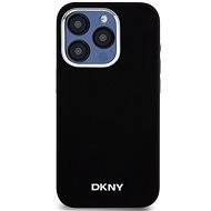 DKNY Liquid Silver Metal Logo iPhone 15 Pro fekete szilikon MagSafe tok - Telefon tok