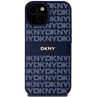 DKNY PU Leather Repeat Pattern Tonal Stripe Back Cover for iPhone 15 Blue - Phone Cover