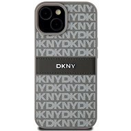 DKNY Repeat Pattern Tonal Stripe iPhone 15 bézs PU bőr tok - Telefon tok