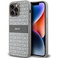 DKNY Repeat Pattern Tonal Stripe iPhone 14 Pro bézs PU bőr tok - Telefon tok