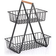MSV 2 tier basket Elie, kitchen, black, steel, wood - Bowl