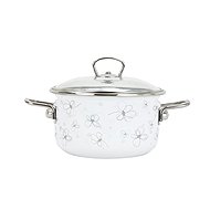 BELIS Enamel pot with glass. Premium white 24 cm, 5,5l - Pot