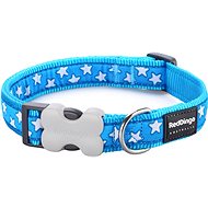 Red Dingo Stars White on Turquoise 25 mm x 41-63 cm - Dog Collar