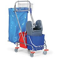 ALLSERVICES Cleaning trolley 2 × 15 l with bag holder 120 l and basket - Cart