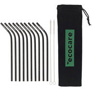 ECOCARE Ecological metal straws Curved Black with pattern 10 pcs - Straw
