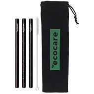 ECOCARE Ecological metal straws Maxi Black with pattern 3 pcs - Straw