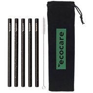 ECOCARE Ecological metal straws Maxi Black with pattern 5 pcs - Straw