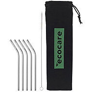ECOCARE Metal straws curved short silver 5 pcs - Straw