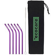 ECOCARE Metal straws curved short purple 5 pcs - Straw