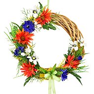 DOMMIO Summer wicker wreath with orange daisies 25 cm - Decoration
