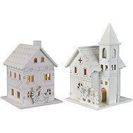 DOMMIO Wooden house and church LED lighting, set of 2 - Christmas Decoration
