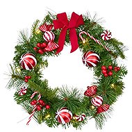DOMMIO Wreath with red bow and candy decorations, 15× LED, H 40 cm - Wreath