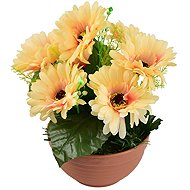 DOMMIO Gerberas light orange 7 flowers in terracotta bowl, diameter 22/24 cm - Artificial Flower