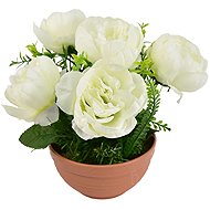 DOMMIO Peonies white 6 flowers in terracotta bowl, diameter 26/26 cm - Artificial Flower