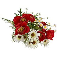 BerryHome Bouquet of summer white daisies with poppies and chamomile 70 cm - Artificial Flower
