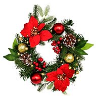 DOMMIO Christmas wreath - with red poinsettia 10 × LED, 30 cm - Wreath