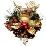 DOMMIO Christmas candle holder - pine cone, red/gold, 15 cm - Christmas Candlestick