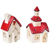 DOMMIO Church 16 cm and house 13 cm ceramic with LED lighting, set of 2 - Christmas Decoration