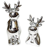 DOMMIO Ceramic silver reindeer with reindeer, 16 cm and 11 cm, set of 2 - Christmas Decoration