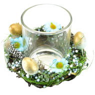 DOMMIO Candle holder with decorated wreath blue 12 cm - Easter Decoration
