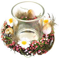 DOMMIO Candle holder with decorated wreath orange 12 cm - Easter Decoration