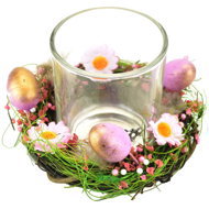 DOMMIO Candle holder with decorated wreath pink 12 cm - Easter Decoration