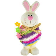 DOMMIO Velikonoční dekorace - Zajíček keramický ve svetru s kytičkou, 14 cm - Easter Decoration
