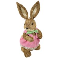 DOMMIO Velikonoční dekorace - Slámová zaječice v růžových šatech, 39 cm - Easter Decoration