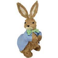 DOMMIO Velikonoční dekorace - Slámový zajíc v modrém kabátku, 39 cm - Easter Decoration