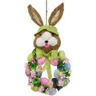 DOMMIO Easter decoration - Wreath with rabbit and eggs, green, 57 × 25 cm - Wreath
