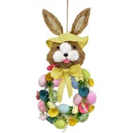 DOMMIO Easter decoration - Wreath with rabbit and eggs, yellow, 57 × 25 cm - Wreath