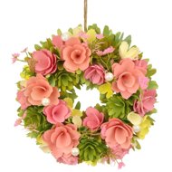DOMMIO Spring wreath of wooden flowers pink diameter 30 cm - Wreath