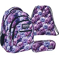 Derform BackUP Violet Flowers School Set 3-in-1 – Backpack, Pencil Case and Drawstring Bag - School Set