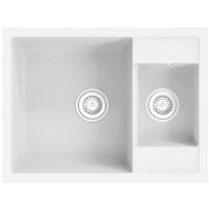 SHUMEE Kuchyňský dřez s přepadem otvorem dvojitý bílý žula - Ceramic Sink