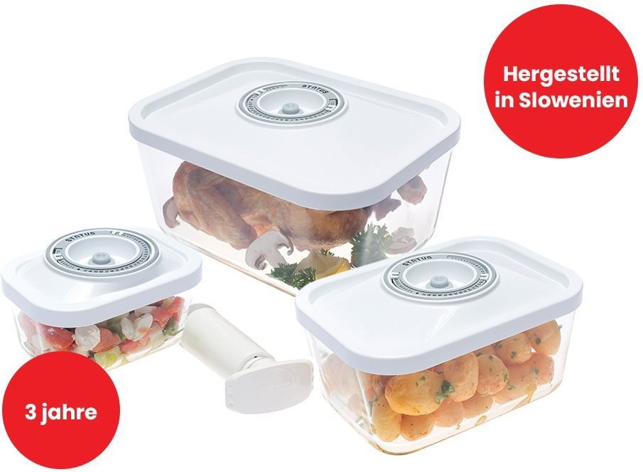 Status 4-teiliges Set von Vakuum-Boxen, GLAS, WEISS - Dosen-Set
