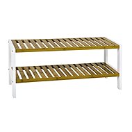 Shoe Rack Santos I., 70cm, White/Bamboo - Shoe Rack